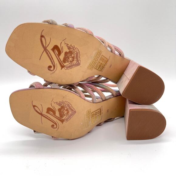 FREE PEOPLE Colette Leather Heels 7.5 Metallic Rainbow Strappy Sandal Cage NEW - Picture 6 of 15